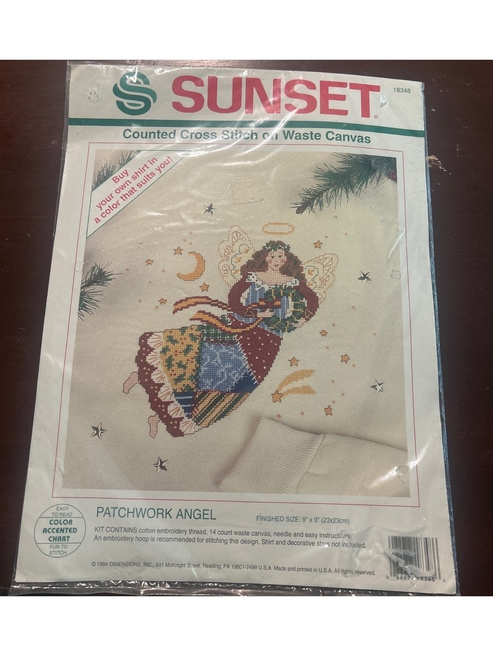 Sunset Patchwork Angel Counted Cross Stitch Kit on Waste Canvas